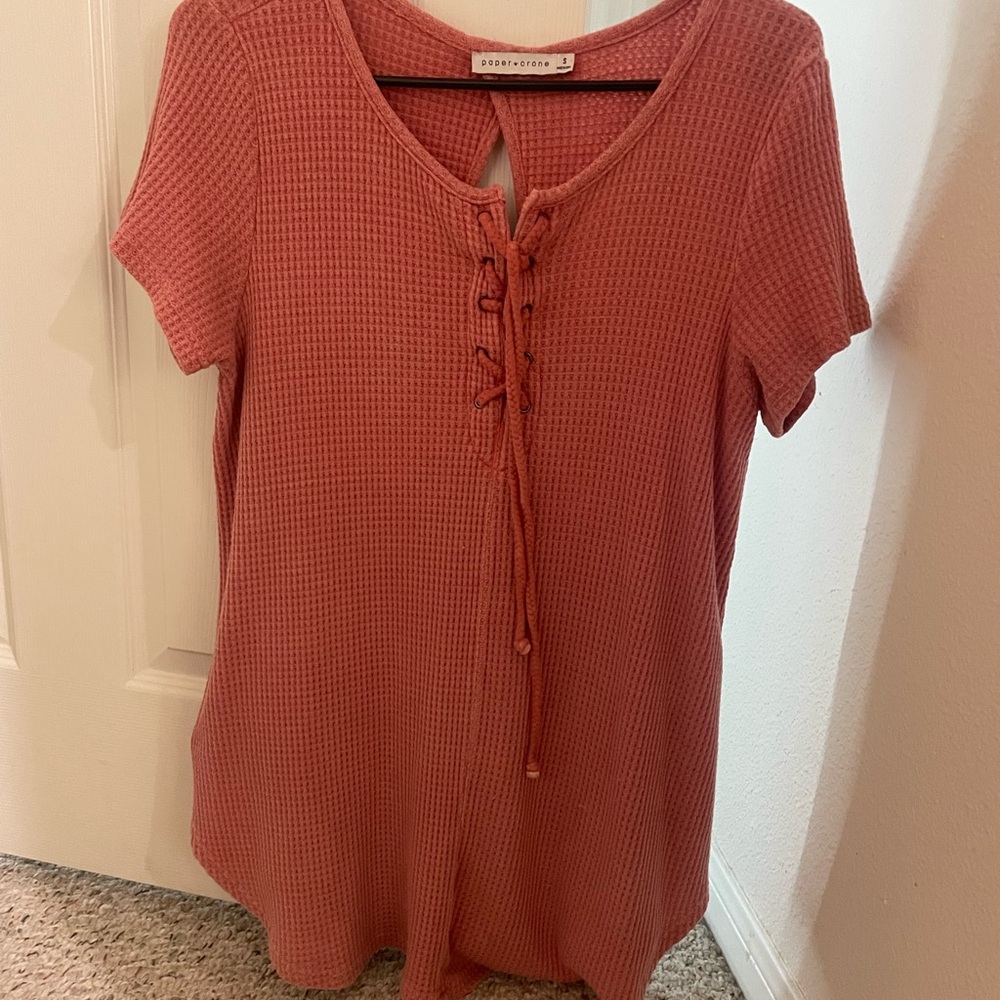 Dreamers Women's Coral Lace-Up Short Sleeve Top